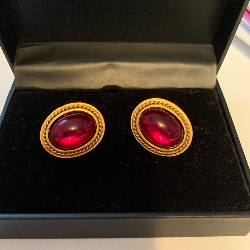 Vintage YSL earrings - Posts with red stone